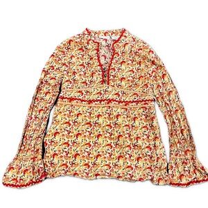 Vtg Y2K Mary Kate & Ashley Tie Waist Metallic Threads Paisley Peasant Top Sz 7/8